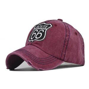 Route 66 Red Baseball Cap, Washed Retro Cotton, New‎ Style Base Ball Hat